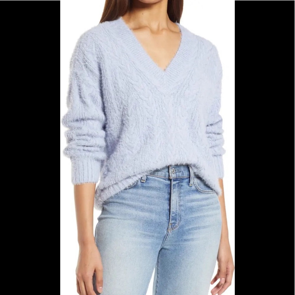 LUCKY BRAND V-Neck Eyelash Sweater